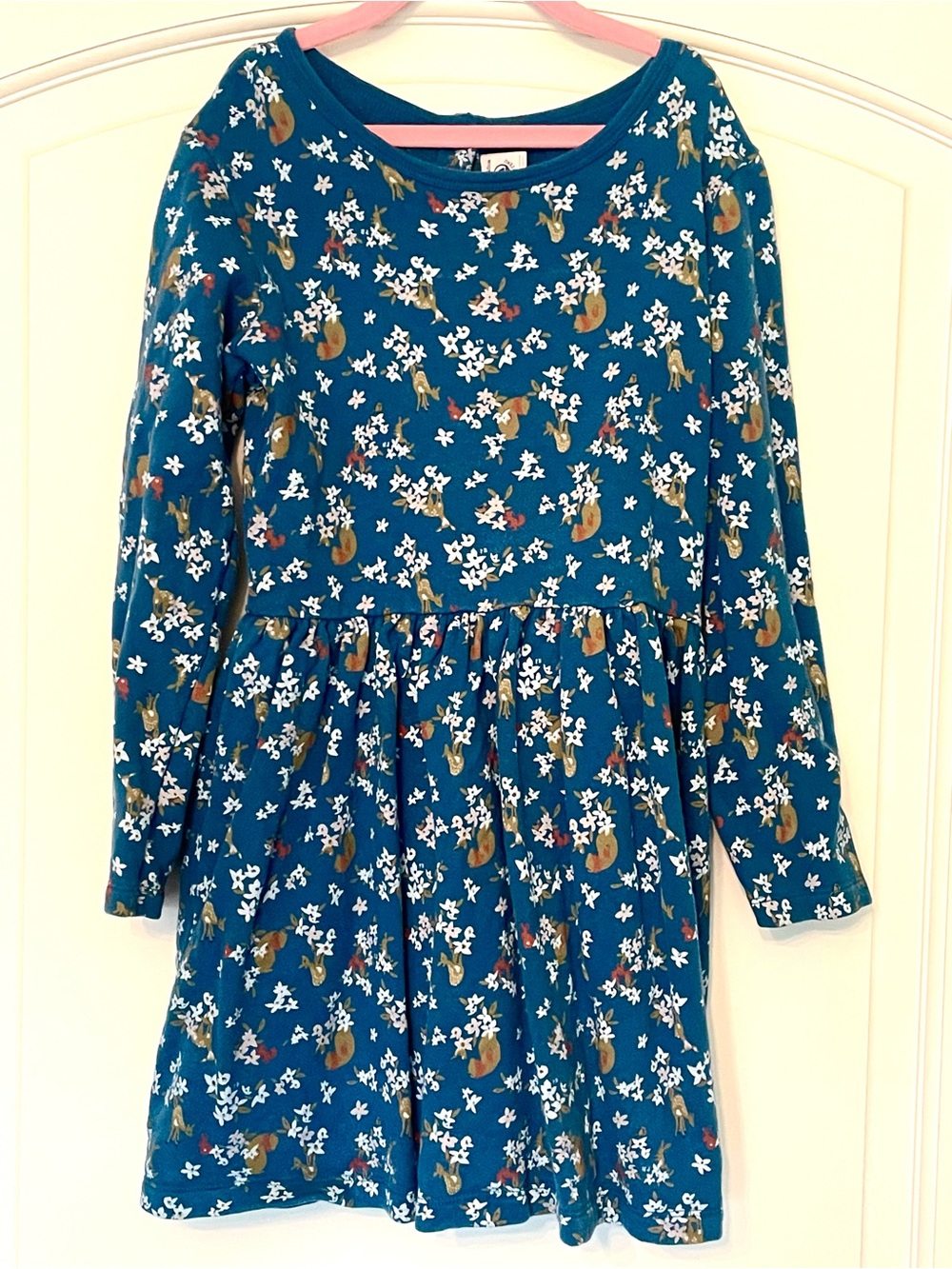 Petit Bateau Teal Floral Long-Sleeve Dress